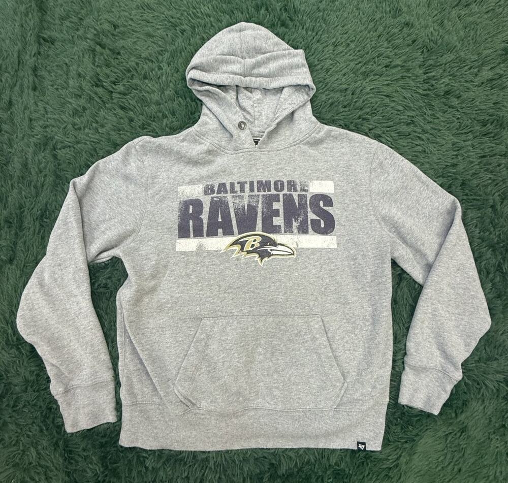 47 Brand Baltimore Ravens NFL Hoodie Sweatshirt Men's Large Gray Purple Fan